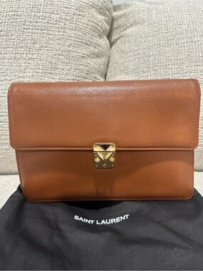 YSL vintage Leather Clutch/wristlet with Gold Clasp